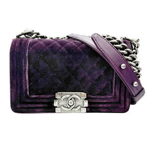 CHANEL Boy Matelasse Chain Shoulder Bag Velvet Purple